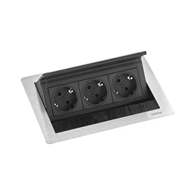 Immagine di EVOLINE 1593 7010 1700 Flip Top Push S 3xSchuko Inossidabile, Acciaio Inox, 3 Schukosteckdosen