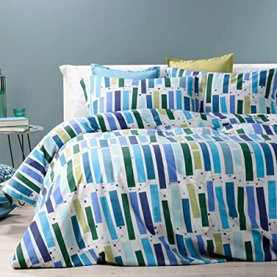 Immagine di Caleffi 1000782 Cotone Smit Parure Completo Copripiumino per Matrimoniale Letto, Blu