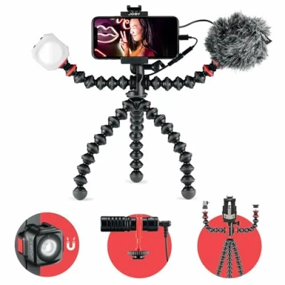 Immagine di JOBY GorillaPod Mobile Vlogging Kit (Smartphone Support, Wavo Microphone, Beamo Mini Led Light), Flexible Tripod with Light, Vlogging,Streaming