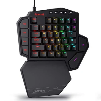 Immagine di Redragon K585 DITI tastiera da gioco meccanica RGB a una mano, interruttori blu, professionale di tipo C con 7 tasti macro integrati, poggiapolsi rimovibile, 42