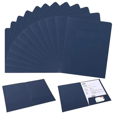 Immagine di Cartelline Portadocumenti con Tasche in Carta Kraft, 12PCS Cartella di File A4 Scomparto, Progetti e Documenti Presentazioni, Lembi Cartoncino per Ufficio, Scuola, Casa (Blu scuro)