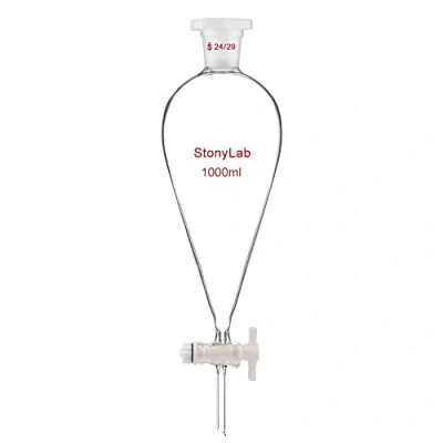Immagine di StonyLab Imbuto Separatore Conico da 1000ml in Vetro Borosilicato Pesante con Giunti 24/29 e Rubinetto di Chiusura PTFE Conical Separatory Funnel