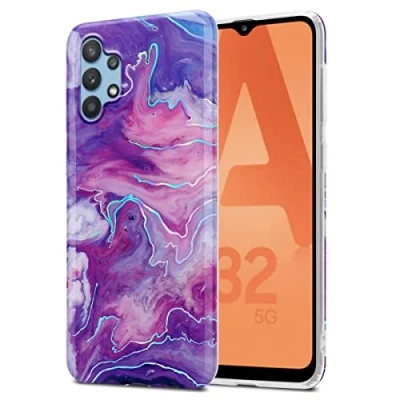 Immagine di Cadorabo Custodia compatibile con Samsung Galaxy A32 5G in Marmo Rosa Viola No. 19 Morbida Cover Protettiva Sottile di Silicone TPU Motivo Mosaico Ultra Slim Case Antiurto Gel Back Guscio