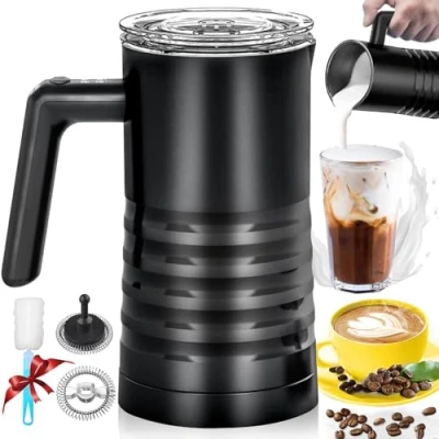 Immagine di YESLUSY Montalatte Elettrico, 4 in 1 Automatico Cappuccino, 580ML Acciaio per Schiuma di Latte Calda e Fredda, Cioccolata Calda, Facile da Pulire (Nero)