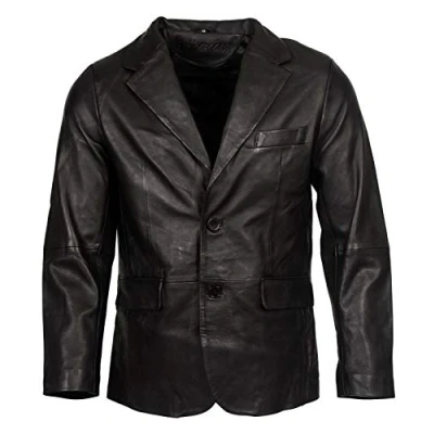 Immagine di Infinity Leather Giacca Classica da Uomo Sartoriale a 2 Bottoni Nera in Morbida Pelle di Agnello M