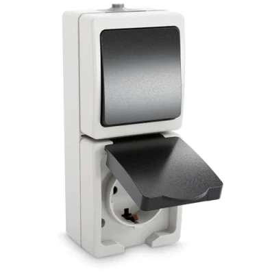 Immagine di ABSINA Combinazione di Presa e interruttore in superficie IP44 con contatto protezione commutatore per ambienti umidi 250V 16A