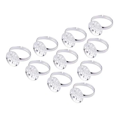 Immagine di PandaHall Supporti per anelli regolabili, vassoio ovale con pizzo, cabochon, anello in ottone e lega, senza nichel, vassoio: 25 x 18 mm, colore: Bronzo antico (Confezione da 50), argento, argent plateau:14mm