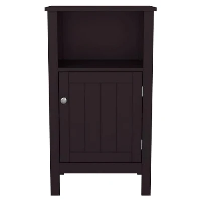 Immagine di Mobiletto da Bagno, Mobile Armadietto Laterale, Cassettiera, Multiuso, con 3 Scomparti, una Ribalta, Ripiano Regolabile, in MDF, Marrone Scuro, 80x45x30 cm