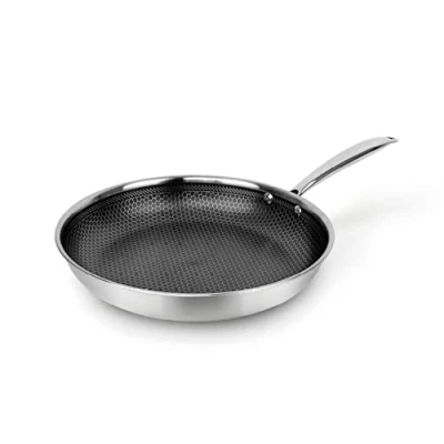 Immagine di Qulinart by Brandt, Padella in acciaio inossidabile Triply, rivestimento a nido d&#039;ape antiaderente e antigraffio, tutti i fuochi inclusi induzione, senza PFOA o coperchio, argenteo... (28 cm)