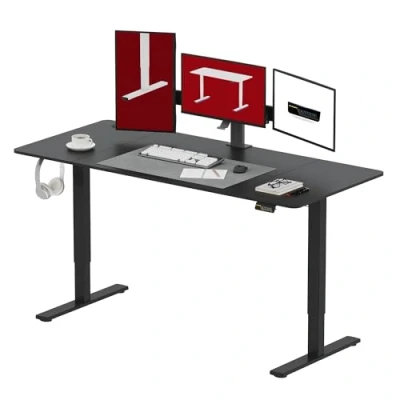 Immagine di SANODESK Scrivania regolabile in altezza 160 x 60 cm elettrica ergonomica con sedile per computer ufficio a casa (nero)