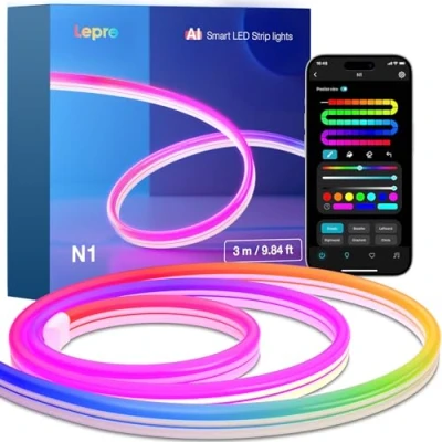 Immagine di Lepro N1 AI Smart Neon Strisica LED 3 metri,Illuminazione Generata dall&#039;AI LLM,Compatibile Alexa/google Home,Impermeabile Flessibile Strisce,Esterno LED,Sync Musicale per Bar,Festa,Gaming