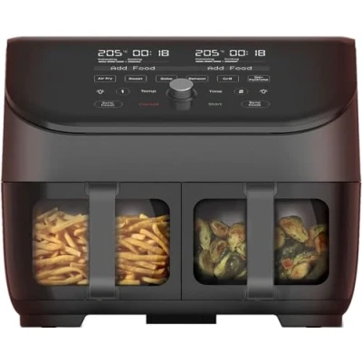 Immagine di Instant Vortex Plus Double Basket with ClearCook 7.6L Digital Hot Air Fryer, Black, 8 in 1 Smart Programmes Frying, Baking, Roasting, Grilling, Dehydrating, Warming, XL Capacity 1700W