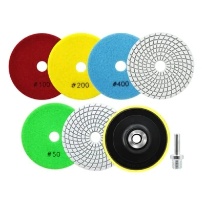 Immagine di SANLEETEK Tamponi Diamantate per Lucidatura 6pezzi Dischi Marmo 100mm Grana 50x2/100/200/400/800 con M14 Platorello+Adattatore Granito Pietra Artificiale Quarzo