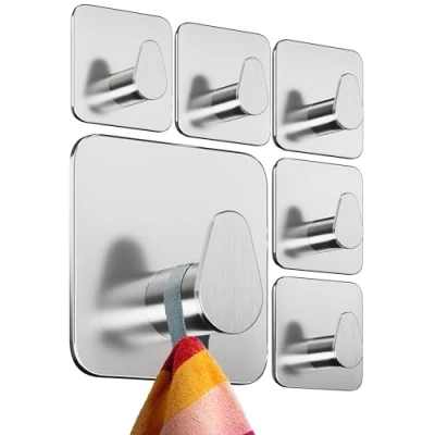 Immagine di 4smile ganci adesivi, set da 6 pezzi, in acciaio inox, design ovale, per asciugamani bagno e cucina