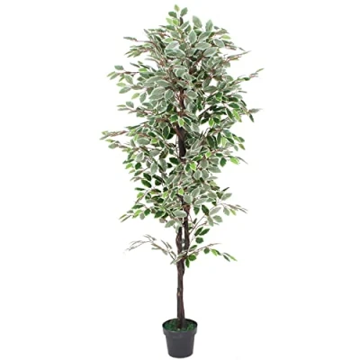 Immagine di Decovego Bianco Fico Ficus Benjamin Pianta Albero Artificiale Plastica 180cm
