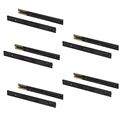 Immagine di Emuca Guide per cassetti con cuscinetti a sfera 45mmx350mm, Set di 5 coppie binari ad estrazione totale chiusura ammortizzata, Nero