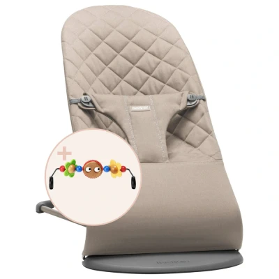 Immagine di BabyBjörn Sdraietta Bliss, Tessuto, Trapunto Classico, Grigio Sabbia, Giochi per Sdraietta, Occhietti vispi