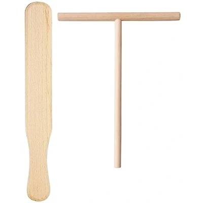 Immagine di teemando® Crepes, set da 2 pezzi per crepes e distributore in legno di faggio 30 cm pancake, prosciutto palato
