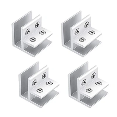 Immagine di Increway 4 supporti per vetro regolabili, color argento, 90 gradi, in lega di alluminio, collegare staffe ad angolo, adatti a spessori 10 12 mm