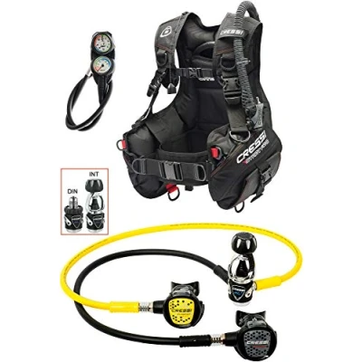 Immagine di Cressi, Set Jacket Start PRO, Erogatore MC9 INT e Octopus Compact + Console 2 con Frusta Unisex, Nero/Silver/Giallo, S