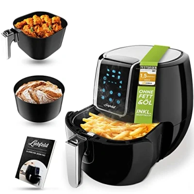 Immagine di Liebfeld Kit Friggitrice ad aria calda [1800 W] con cestino per il pane I Airfryer XXL senza grassi e olio (XXL)