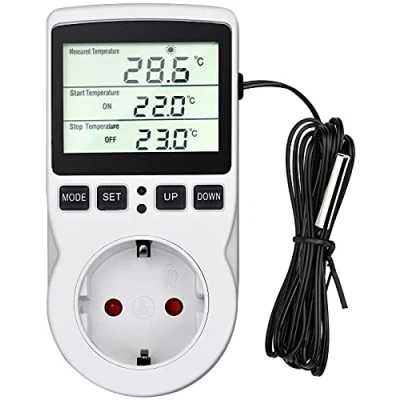 Immagine di Termostato Presa Digitale, LED Regolatore di Temperatura con Sonda 220v, Termoregolatore Raffreddamento Riscaldamento per Serra Incubatrice