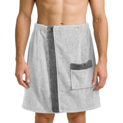 Immagine di JEMIDI Kilt Sauna Uomo Asciugamano con Tasca Taglia Unica Regolabile Cinta Elastica Bagno Turco Telo Cotone per SPA