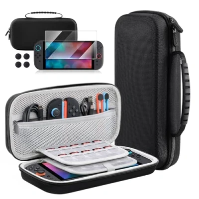 Immagine di Lmcpa Custodia Trasporto compatibile con Nintendo Switch 2 2025, Accessori include Custodia, Pellicola Protettiva, Cover Protettiva Trasparente, Impugnatura per il Pollice