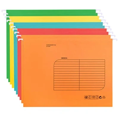 Immagine di File di Sospensione A4 25PCS Cartelle da Appendere Rinforzate Schedario Schede Regolabili Organizzatore per Ufficio Scuola Lavoro (Colore Misto)