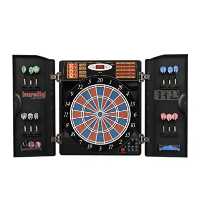 Immagine di Karella CB 90 Bersaglio elettronico con 38 Giochi e 211 Varianti, Dimensioni esatte del torneo in Versione a 2 Fori, 12 Freccette morbide