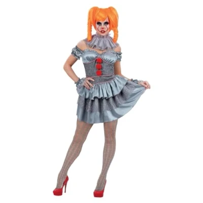 Immagine di SMIFFYS IT Chapter 2, costume Pennywise da donna, Mini abito, maniche, collo con volant, polsini e calzamaglia