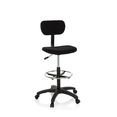 Immagine di HJH Office 671004 Sedia operativa con anello per i piedi TOP WORK 05 tessuto nero da banco girevole rotelle, regolabile in altezza
