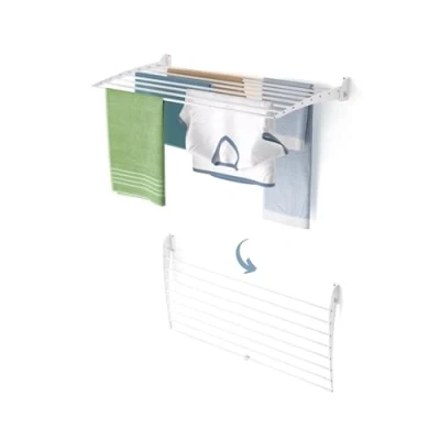 Immagine di foxydry Fold, Stendibiancheria da parete, Stendino Verticale, Pieghevole Interno e Esterno in Alluminio Acciaio 102x50x50 cm (Bianco Down, 1x Fold 100)