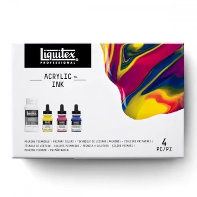 Immagine di Liquitex 3699438 Ink colori acrilici liquidi, per calligrafia e aerografo, inchiostro altamente pigmentato, resistente all&#039;invecchiamento alla luce, set di 3 fiale da 30 ml, primari