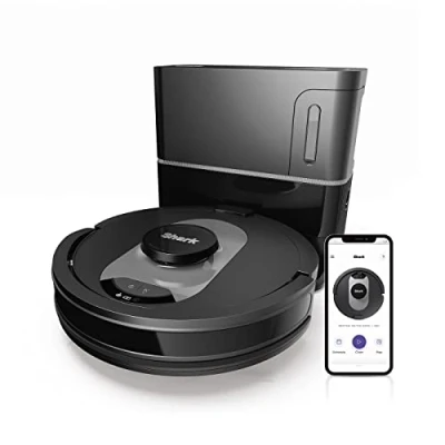Immagine di Shark AI 360 Aspirapolvere Robot Svuotamento Automatico, 120 Minuti di Autonomia, Base Tappeti e Pavimenti, Controlli Manuali Via App, Nero/Argento, RV2500SEU