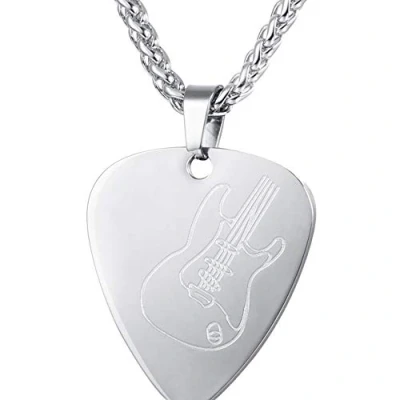 Immagine di Fasion Collana con plettro e plettro, per chitarra, colore: argento, 1 pezzo