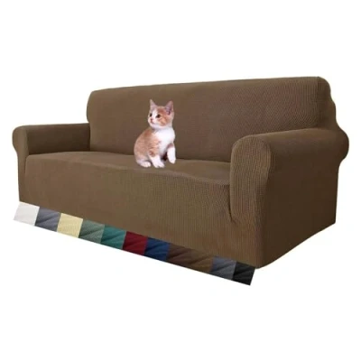 Immagine di MAXIJIN Fodera per divano super elasticizzata 3 posti, 1 pezzo jacquard Protezione mobili Cani Pet Friendly aderente (3 posto, Marrone)