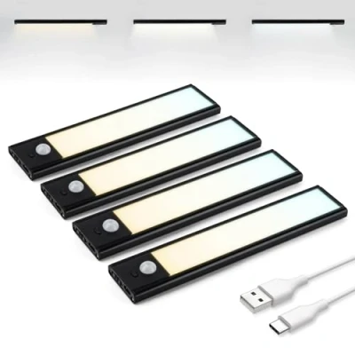 Immagine di Brendz Luce Armadio LED con Sensore di Movimento, 4 x 20 cm, 3 Temperature Colore, Dimmerabile, Magnetica Ricaricabile Led, Notturna, Lampada per Armadio, Nero