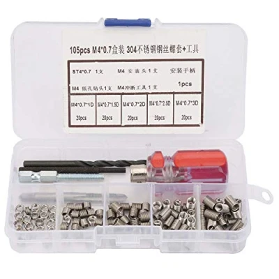 Immagine di 105pcs Kit di Inserto Riparazione della Filettatura in Acciaio Inox Inserti Filettati Tipo Helicoil per Installazione Metallici (M4*0.7)