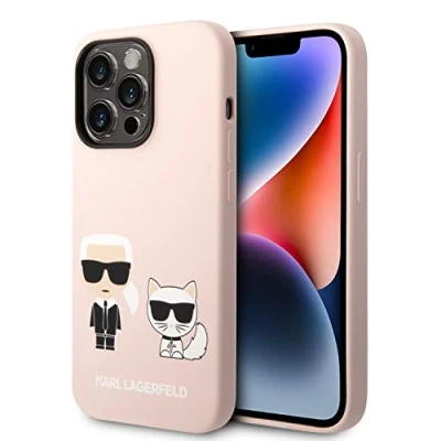 Immagine di Karl Lagerfeld KLHMP14LSSKCI Custodia rigida per iPhone 14 Pro 6,1&quot;, in silicone, colore: rosa chiaro &amp; Choupette