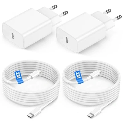 Immagine di Caricatore per iPhone 14/14 Pro/14 Pro Max/14 Plus/13/12/11/XS/XR/X/SE, [Certificato MFi] 2 Pezzi 20W USB C Rapido Caricabatterie with 2M Cavo Spina Adattatore Alimentatore Presa Carica Muro Ricarica