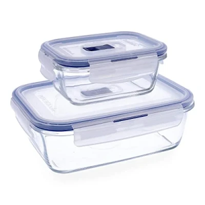 Immagine di Luminarc Pure Box Active Set 2 Contenitori Rect Ermetici Vetro Pezzi 38cl 122cl Trasparente