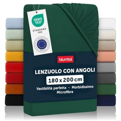 Immagine di Blumtal lenzuolo con angoli matrimoniale 180x200cm sotto in microfibra certificato Oekotex verde scuro