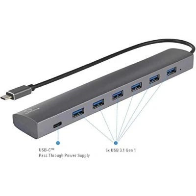 Immagine di Renkforce 6+1 Porta USB 3.1 Gen 1 Hub con connessione di alimentazione passante, Contenitore in alluminio Argento