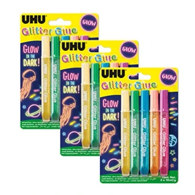 Immagine di UHU Glitter Glue Glow in The Dark Black (Confezione da 3 5 X 10 ml)