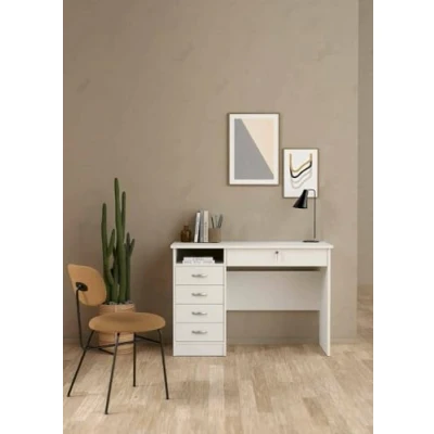 Immagine di Dmora Scrivania a Cinque, Colore Bianco, Misure 109 x 75 48 cm, Legno, 5 Cassetti