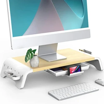 Immagine di Fenge Supporto Monitor per in Legno con Cassetto, Telefono e Scatole Di Stoccaggio Mobili L52xW23,5xH8,9cm Colore Quercia G04A1521C