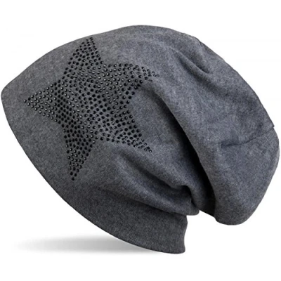 Immagine di styleBREAKER Cuffia Beanie Classica Unisex con Applique di Strass e Stelle, Calda 04024023, Colore:Grigio a Pois/Nero