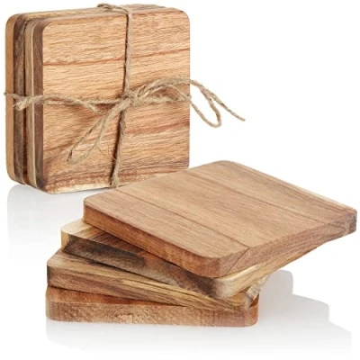 Immagine di com four® 8X sottobicchieri in Legno Base per Tazze e Bicchieri Quadrati Bevande (8 Pezzi Marrone)