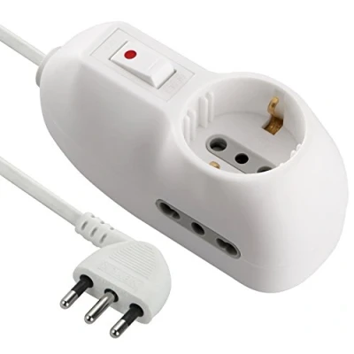 Immagine di Electraline 62033 Multipresa 3 posti 1 schuko + 2 bivalenti 10/16A cavo m, Spina Piccola 10A, Bianco, 3m